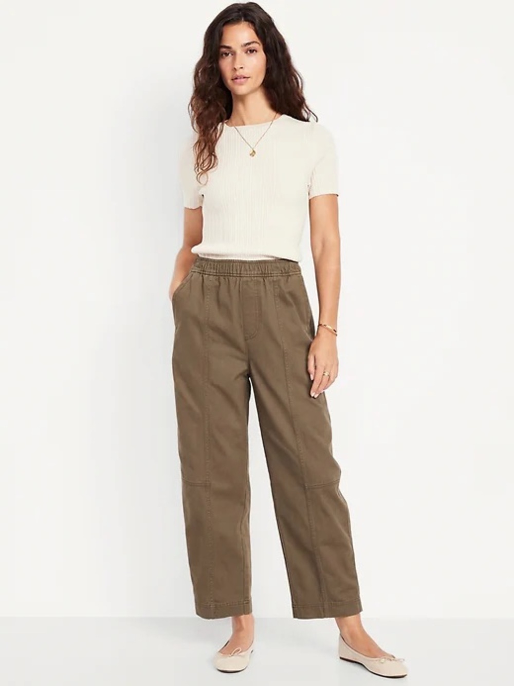 Old Navy High Waisted Barrel Ankle Pants Tan Size 3X New with Tags Comfort Waist